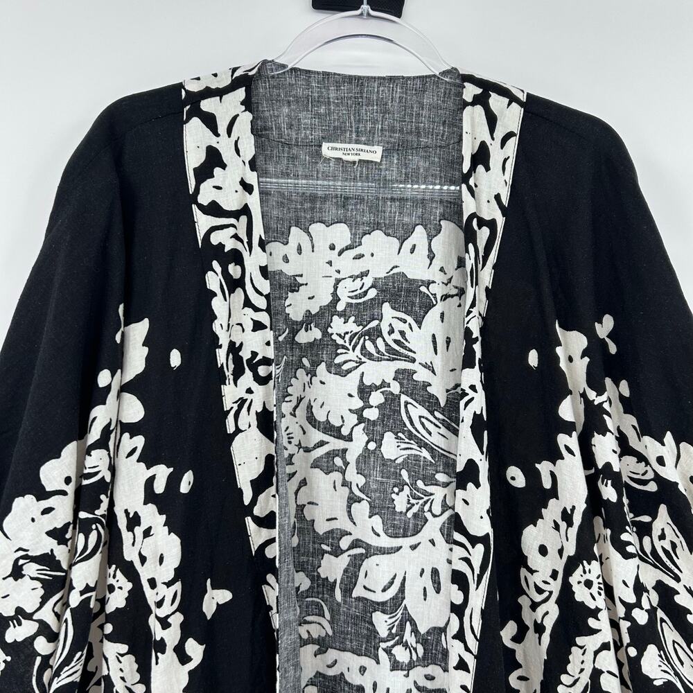 Christian Siriano Black & Ivory Floral Linen Blend Kimono Cardigan Womens Sz OS - Picture 4 of 12